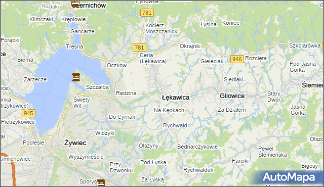 mapa Łękawica powiat żywiecki, Łękawica powiat żywiecki na mapie Targeo