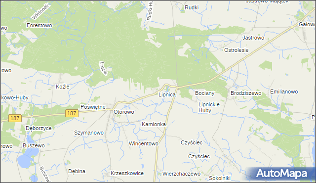 mapa Lipnica gmina Szamotuły, Lipnica gmina Szamotuły na mapie Targeo