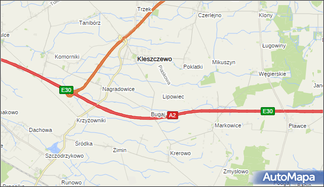 mapa Lipowiec gmina Kleszczewo, Lipowiec gmina Kleszczewo na mapie Targeo