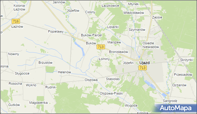 mapa Łominy gmina Ujazd, Łominy gmina Ujazd na mapie Targeo