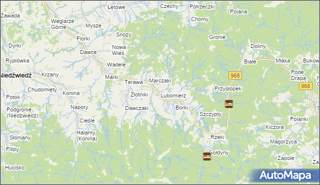 mapa Lubomierz gmina Mszana Dolna, Lubomierz gmina Mszana Dolna na mapie Targeo