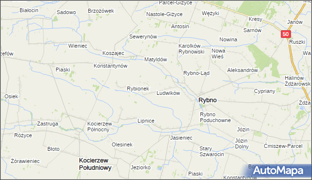 mapa Ludwików gmina Rybno, Ludwików gmina Rybno na mapie Targeo