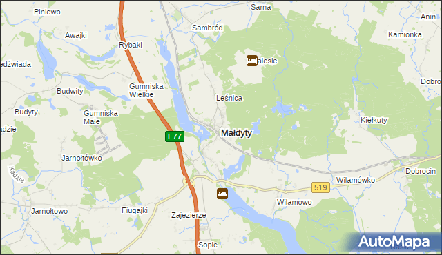 mapa Małdyty, Małdyty na mapie Targeo