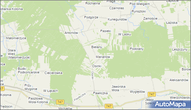 mapa Marianów gmina Rzeczniów, Marianów gmina Rzeczniów na mapie Targeo