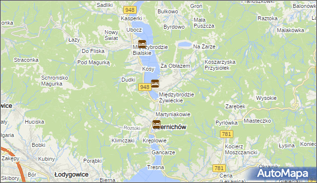 mapa Międzybrodzie Żywieckie, Międzybrodzie Żywieckie na mapie Targeo