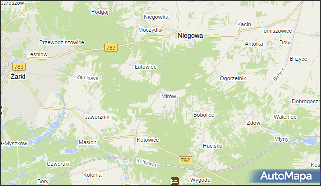 mapa Mirów gmina Niegowa, Mirów gmina Niegowa na mapie Targeo