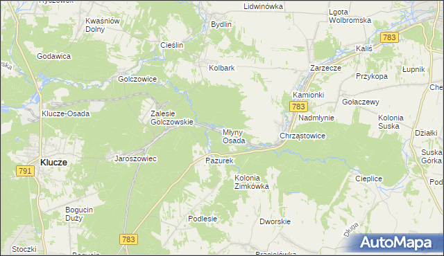 mapa Młyny Osada, Młyny Osada na mapie Targeo