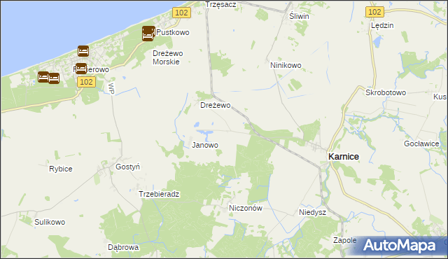 mapa Niwy gmina Karnice, Niwy gmina Karnice na mapie Targeo