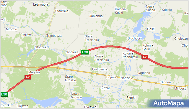 mapa Nowa Trzcianka, Nowa Trzcianka na mapie Targeo