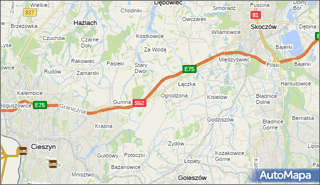 mapa Ogrodzona gmina Dębowiec, Ogrodzona gmina Dębowiec na mapie Targeo