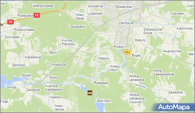 mapa Oleśnik gmina Bełchatów, Oleśnik gmina Bełchatów na mapie Targeo