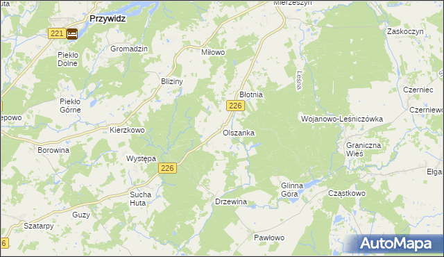 mapa Olszanka gmina Przywidz, Olszanka gmina Przywidz na mapie Targeo
