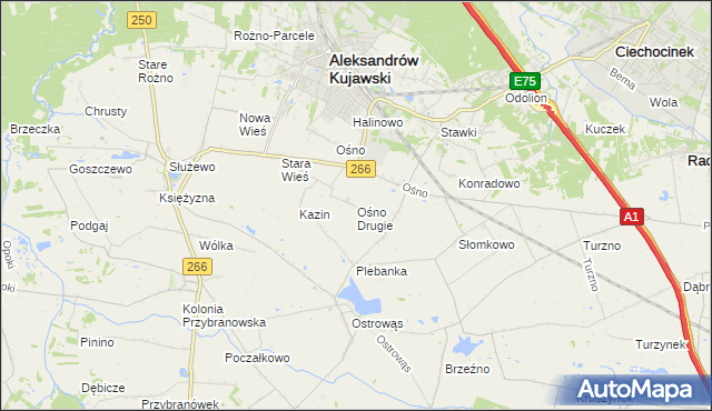 mapa Ośno Drugie, Ośno Drugie na mapie Targeo