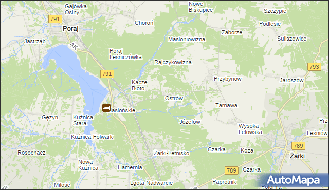 mapa Ostrów gmina Żarki, Ostrów gmina Żarki na mapie Targeo