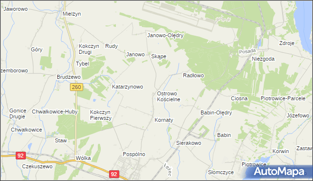 mapa Ostrowo Kościelne, Ostrowo Kościelne na mapie Targeo