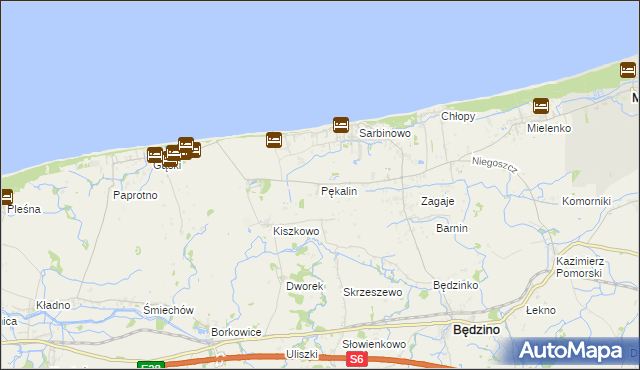 mapa Pękalin gmina Mielno, Pękalin gmina Mielno na mapie Targeo