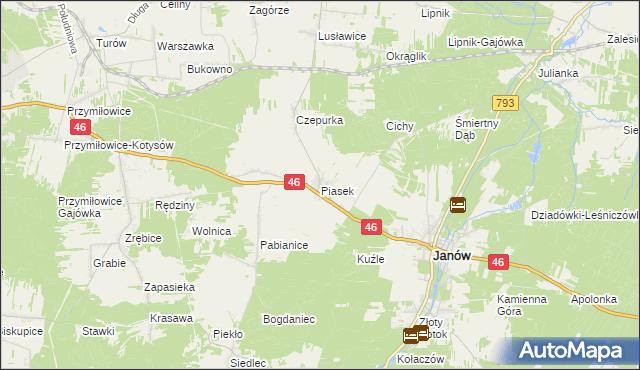 mapa Piasek gmina Janów, Piasek gmina Janów na mapie Targeo