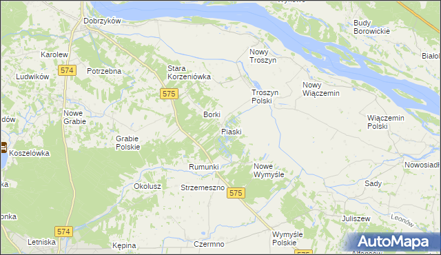 mapa Piaski gmina Gąbin, Piaski gmina Gąbin na mapie Targeo
