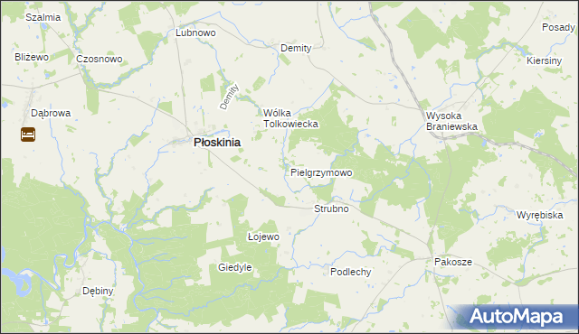 mapa Pielgrzymowo gmina Płoskinia, Pielgrzymowo gmina Płoskinia na mapie Targeo