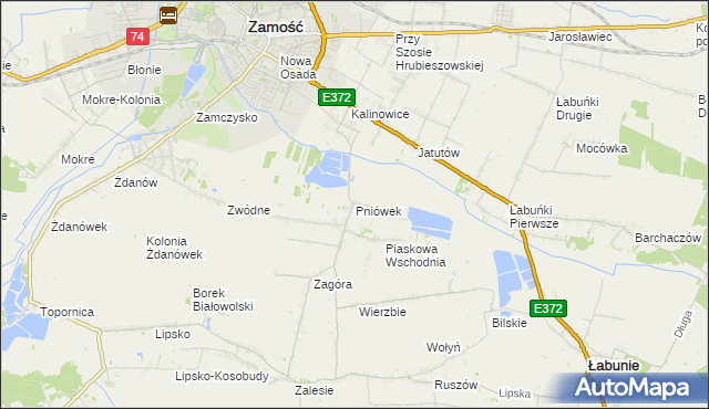 mapa Pniówek gmina Zamość, Pniówek gmina Zamość na mapie Targeo