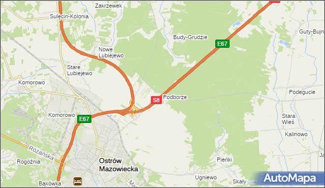 mapa Podborze gmina Ostrów Mazowiecka, Podborze gmina Ostrów Mazowiecka na mapie Targeo