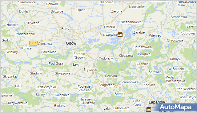 mapa Podolany gmina Gdów, Podolany gmina Gdów na mapie Targeo