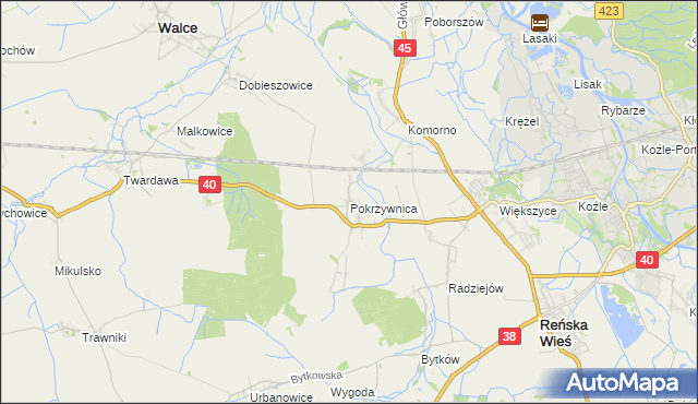 mapa Pokrzywnica gmina Reńska Wieś, Pokrzywnica gmina Reńska Wieś na mapie Targeo