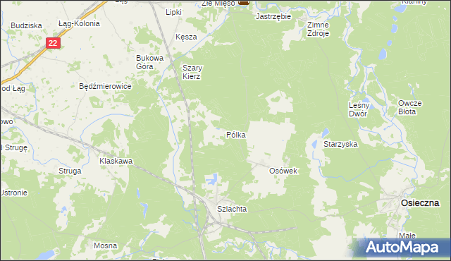 mapa Pólka gmina Osieczna, Pólka gmina Osieczna na mapie Targeo