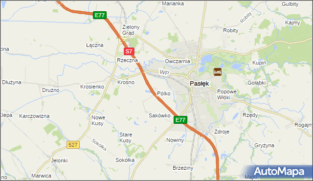 mapa Pólko gmina Pasłęk, Pólko gmina Pasłęk na mapie Targeo