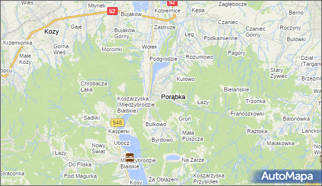 mapa Porąbka powiat bielski, Porąbka powiat bielski na mapie Targeo