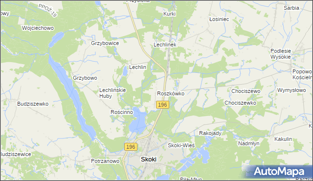 mapa Roszkówko gmina Skoki, Roszkówko gmina Skoki na mapie Targeo