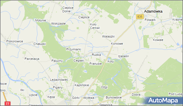 mapa Rudka gmina Sieniawa, Rudka gmina Sieniawa na mapie Targeo