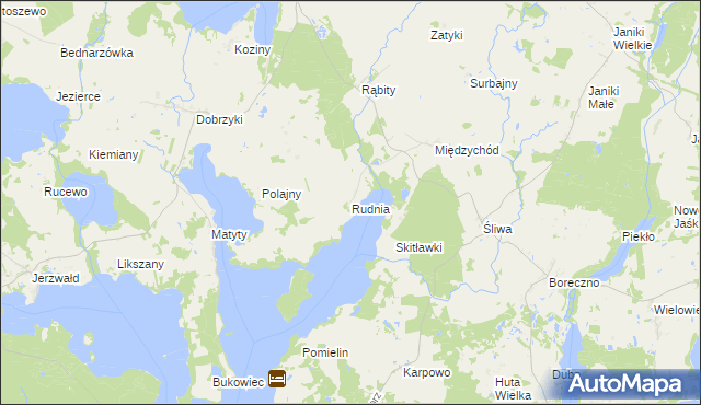 mapa Rudnia gmina Zalewo, Rudnia gmina Zalewo na mapie Targeo