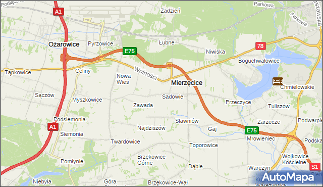 mapa Sadowie gmina Mierzęcice, Sadowie gmina Mierzęcice na mapie Targeo