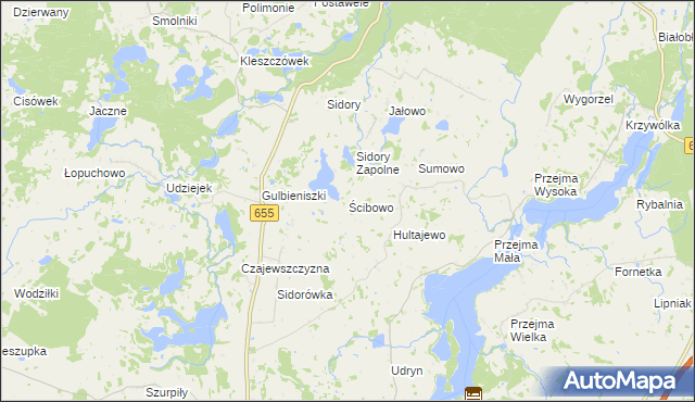 mapa Ścibowo gmina Jeleniewo, Ścibowo gmina Jeleniewo na mapie Targeo