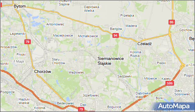 mapa Siemianowice Śląskie, Siemianowice Śląskie na mapie Targeo