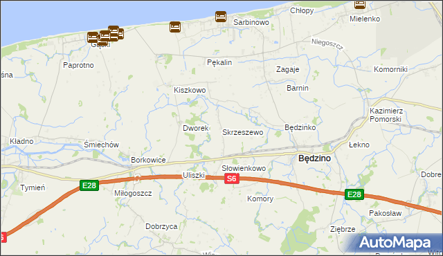 mapa Skrzeszewo gmina Będzino, Skrzeszewo gmina Będzino na mapie Targeo