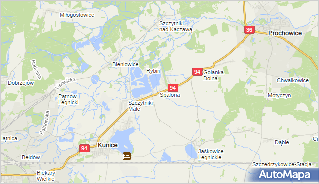 mapa Spalona gmina Kunice, Spalona gmina Kunice na mapie Targeo