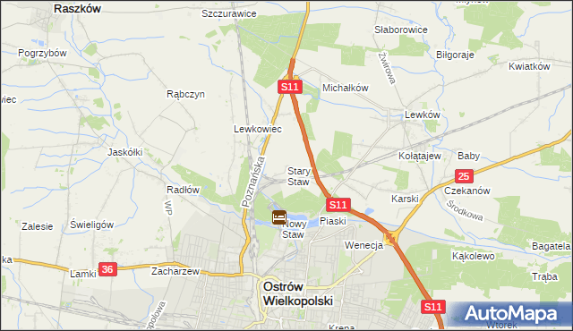 mapa Stary Staw gmina Ostrów Wielkopolski, Stary Staw gmina Ostrów Wielkopolski na mapie Targeo