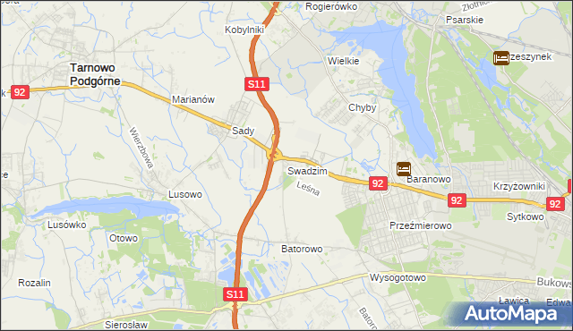 mapa Swadzim gmina Tarnowo Podgórne, Swadzim gmina Tarnowo Podgórne na mapie Targeo