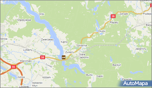 mapa Szklarnia gmina Ostróda, Szklarnia gmina Ostróda na mapie Targeo