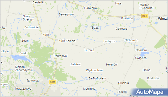 mapa Terenin gmina Wierzbica, Terenin gmina Wierzbica na mapie Targeo