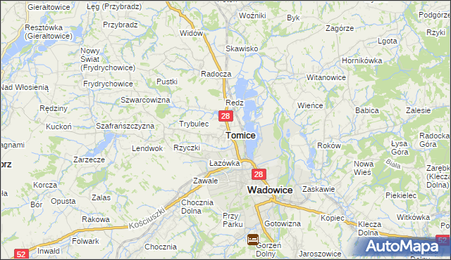 mapa Tomice powiat wadowicki, Tomice powiat wadowicki na mapie Targeo
