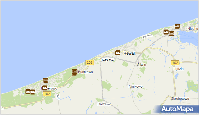 mapa Trzęsacz gmina Rewal, Trzęsacz gmina Rewal na mapie Targeo