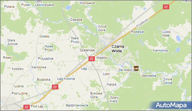 mapa Wądoły gmina Czersk, Wądoły gmina Czersk na mapie Targeo