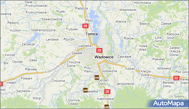 mapa Wadowice, Wadowice na mapie Targeo