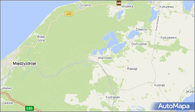 mapa Warnowo gmina Wolin, Warnowo gmina Wolin na mapie Targeo