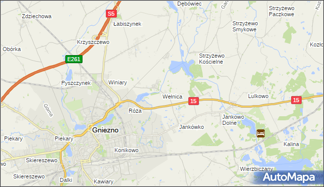 mapa Wełnica gmina Gniezno, Wełnica gmina Gniezno na mapie Targeo