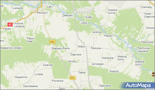 mapa Więcki gmina Popów, Więcki gmina Popów na mapie Targeo