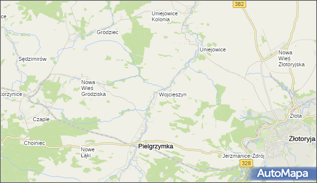 mapa Wojcieszyn gmina Pielgrzymka, Wojcieszyn gmina Pielgrzymka na mapie Targeo